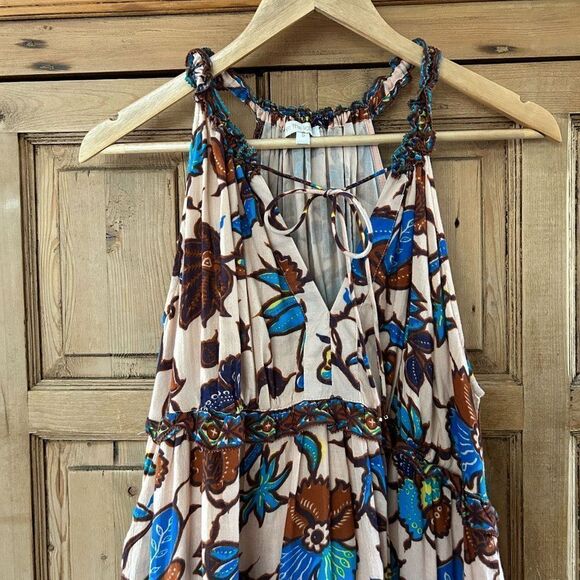 Love The Label Small Tan Brown Basic Dress Floral Tiered Tank Sleeveless Anthro - Picture 3 of 12